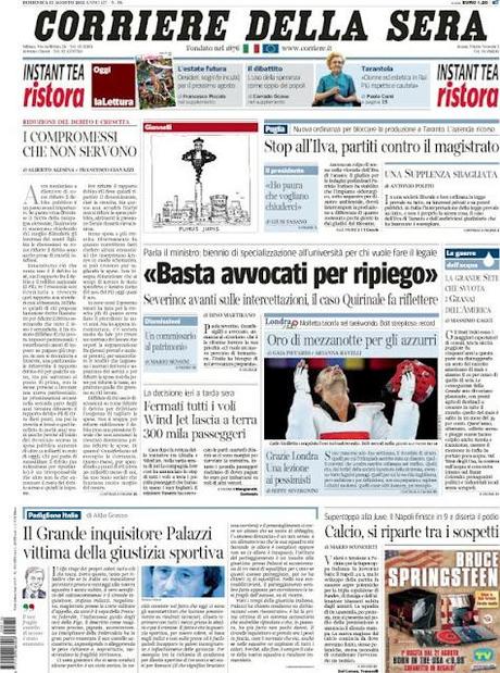 Prime pagine giornali: domenica 12 agosto 2012