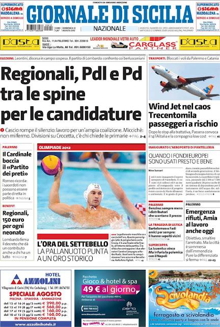 Prime pagine giornali: domenica 12 agosto 2012