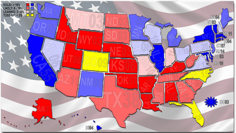 USA 2012: Obama 294, Romney 191, Toss-Up 53. Voto Popolare, Obama +4,6%