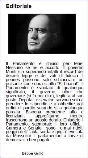 Anche i ‘grillini’ usano i soldi pubblici mentre Grillo passa al ‘modello Mussolini’…