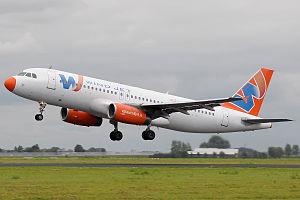 English: Windjet A320 taking off in Amsterdam-...