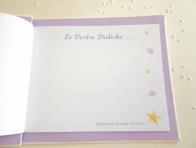 Guestbook tema mare, colore lilla e avorio con conchiglie