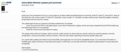 Aggiornamento Nokia Belle Refresh per Nokia N8, C7, C6-01, E7 e X7 è disponibile per il Download