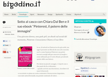 [INTERVISTA] Su bigodino.it si parla del mio #ebook su #Pinterest