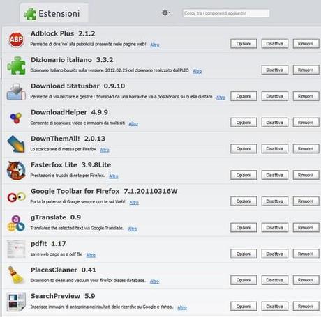 Firefox 15 KIT Plus - Elenco estensioni installate