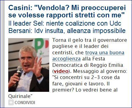 Prove di Centrosinistra: Vendola vs Casini, Bersani vs Di Pietro