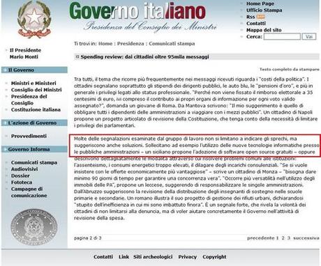 sito della Presidenza del Consiglio dei Ministri