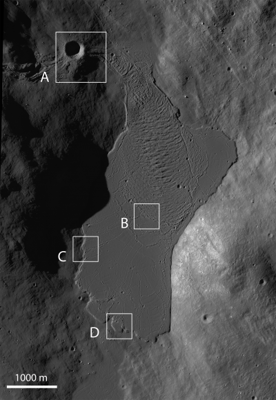 Un fiume di roccia scoperto da LRO sulla Luna