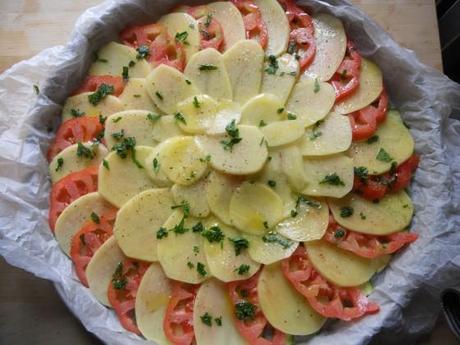 Gratin di verdure,calamari e gamberi