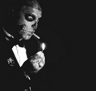 Rick Genest in black & white shooting
