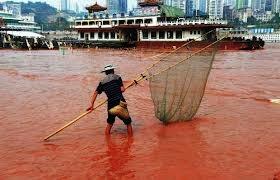 Lo Yangtze, il fiume più lungo dell'Asia, chiamato anche Fiume Azzurro, si è presentato con le acque rosse. Sono in corso le indagini per capire cosa è successo.