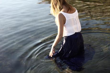 blue silk skirt