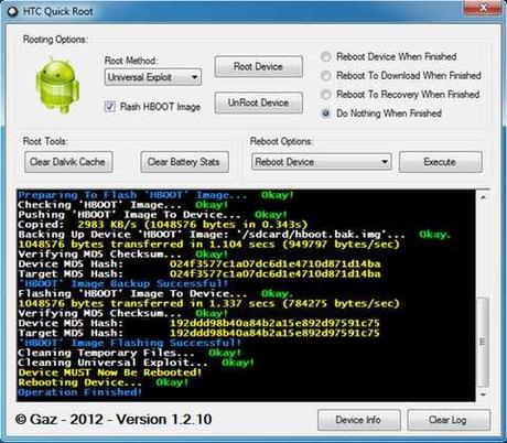 Guida come fare il Root / Unroot per tutti i cellulari HTC Android in un solo Click con HTC Quick Root Tool