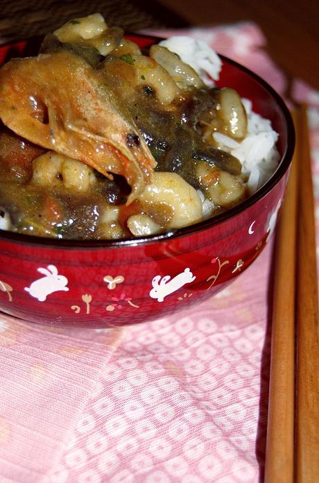 Ankake donburi di gamberi