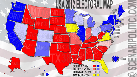 USA 2012: Obama 284, Romney 206, Toss-Up 48