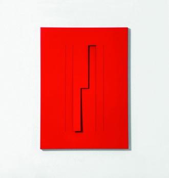 Grazia Varisco, Risonanza al tocco, 2010,Alluminio verniciato rosso, 48 x 35 cm