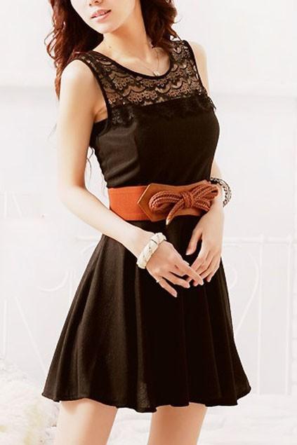 Chic Contrast Sheer Lace Neck Sleeveless Dress $21.00