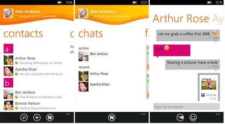 Nimbuzz per Nokia Lumia 610, 710, 800, 900 : Aggiornamento v1.1