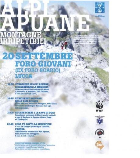 Alpi Apuane: Montagne Irripetibili.   A Lucca, giovedì sera 20 settembre