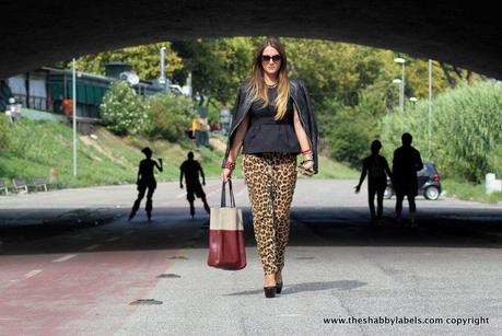 Peplum top, leopard pants and super high heels