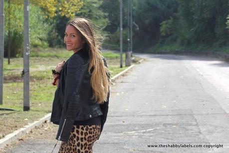 Peplum top, leopard pants and super high heels