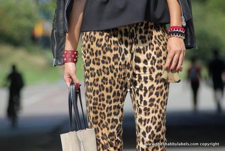 Peplum top, leopard pants and super high heels