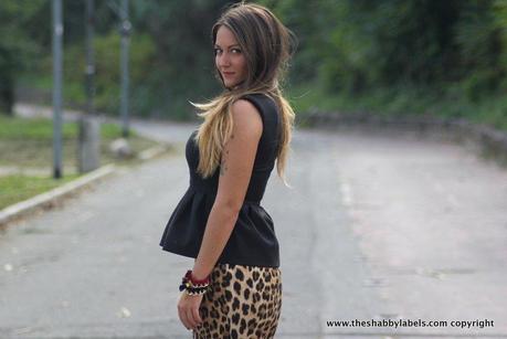 Peplum top, leopard pants and super high heels