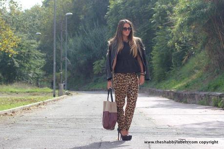 Peplum top, leopard pants and super high heels