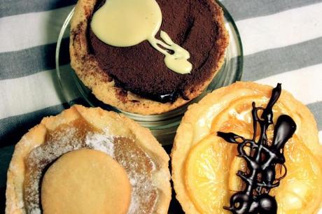 Crostatine con ganache, namelaka e marmellata