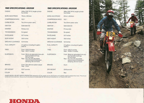 Vintage Brochures: Honda XR 250 R / XR 200 R 1985 (Usa)