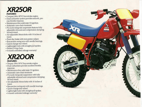 Vintage Brochures: Honda XR 250 R / XR 200 R 1985 (Usa)