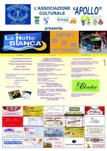 Notte Bianca a Menfi dal 28 al 30 settembre