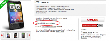 HTC Desire HD disponibile da MediaWorld: spedizione IMMEDIATA