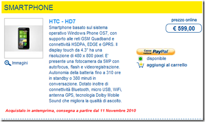 HTC HD7 thumb HTC HD7: dall’11 Novembre a 599€ da Euronics