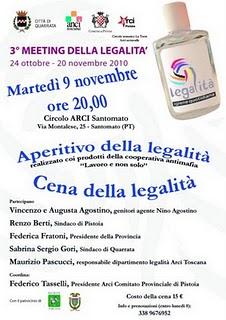 Aperitivo e cena della legalità a Santomato con i genitori di Nino Agostino - martedì 9 novembre.