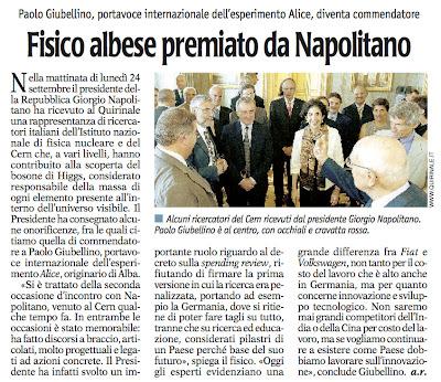 Fisico albese premiato da Napolitano