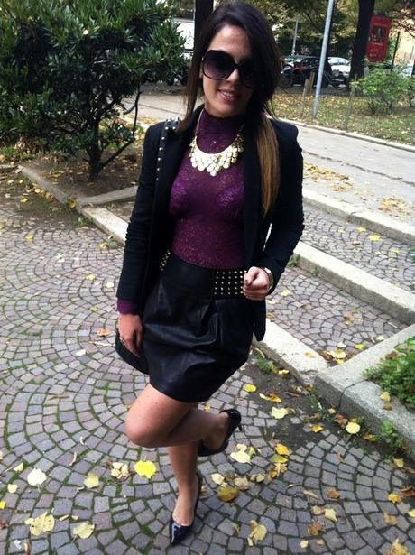 A studded leather skirt & Trasparent lace