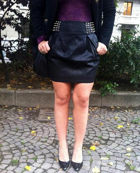 A studded leather skirt & Trasparent lace