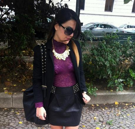 A studded leather skirt & Trasparent lace
