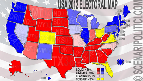 USA 2012: Obama 263 Romney 206 Toss-Up 69. Obama torna sotto i 270 EV