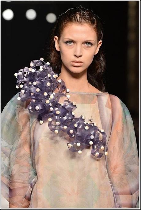 MILAN, ITALY - SEPTEMBER 25:  A model walks the runway at the Sergei Grinko Spring/Summer 2013 fashion show as part of Milan Womenswear Fashion Week on  September 25, 2012 in Milan, Italy.  (Photo by Tullio M. Puglia/Getty Images  for Sergei Grinko)