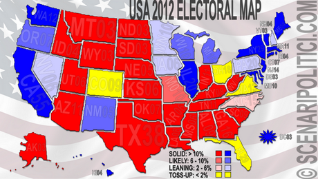 USA 2012: Obama 263, Romney 206, Toss-Up 69. Sorpasso Romney. Avanti nel voto popolare e nei Toss-Up