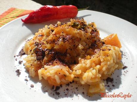 Risotto zucca e cioccolato al peperoncino