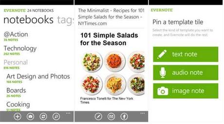 Evernote per Nokia Lumia 900, Lumia 800, Lumia 710 e Lumia 610