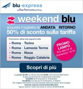 Blu-express: weekend Blu, 50% di sconto sui voli!