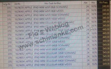 iPad mini : Prezzo e i modelli disponibili per modelli da 8, 16, 34 e 64 Megabyte