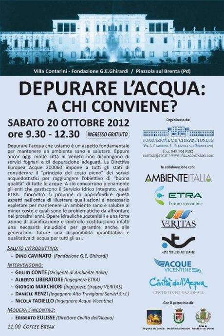 Depurare l’acqua: a chi conviene? Convegno il 20 ottobre a Villa Contarini