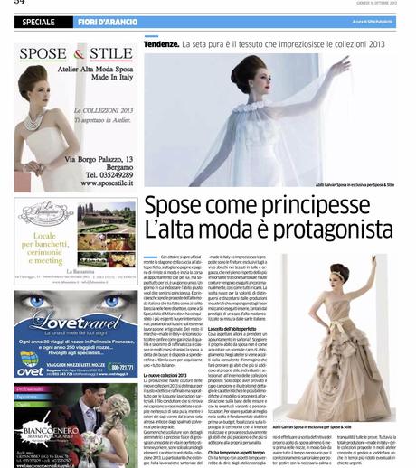 SPOSE & STILE... Su L'Eco di Bergamo è protagonista l'Alta Moda Italiana e il nostro Atelier!