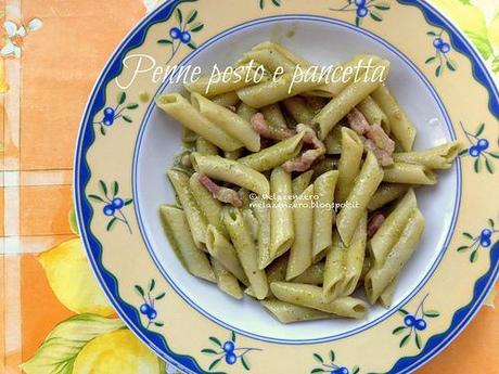 penne pesto e pancetta