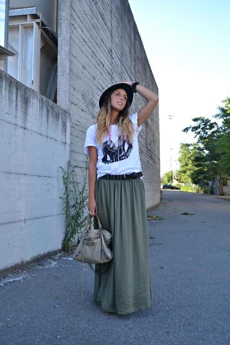 Military Green Maxi-Skirt.